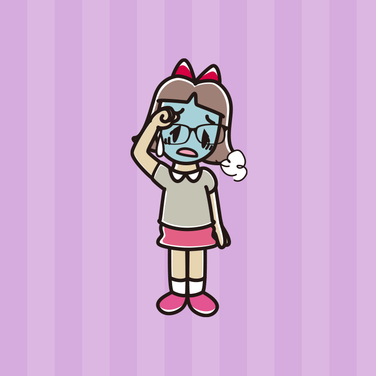 具合が悪い眼鏡の小学生女子のイラスト【色、背景あり】PNG