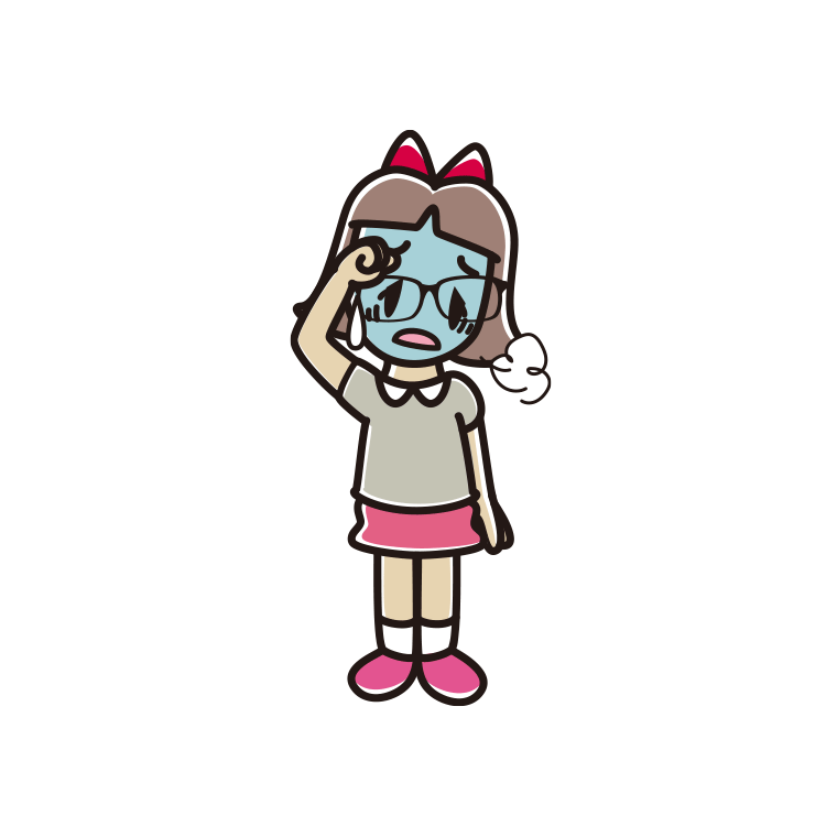 具合が悪い眼鏡の小学生女子のイラスト【色あり、背景なし】透過PNG