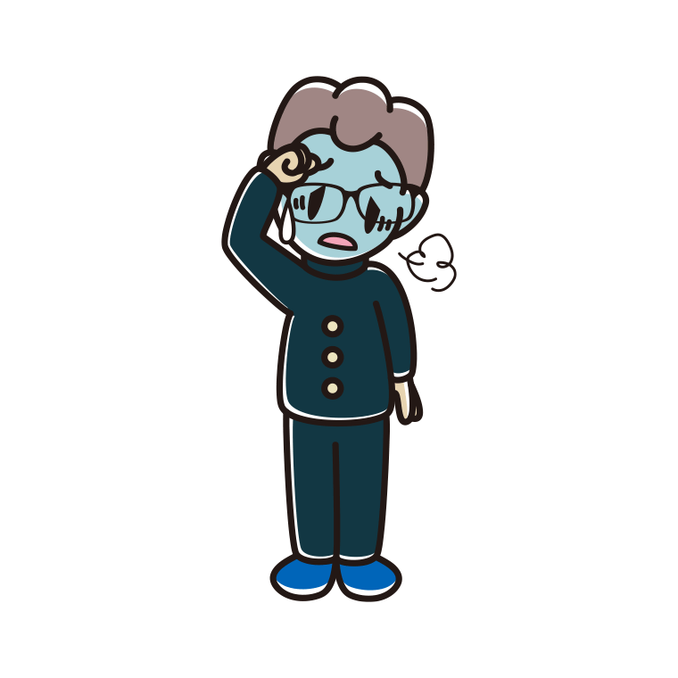 具合が悪い眼鏡の男子中学生のイラスト【色あり、背景なし】透過PNG