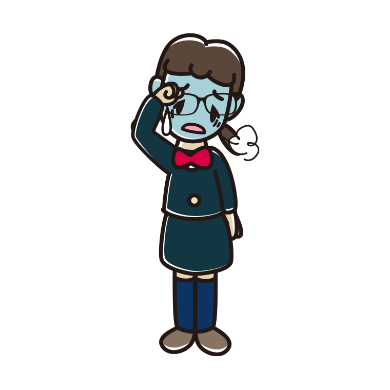 具合が悪い眼鏡の女子中学生のイラスト【色あり、背景なし】透過PNG