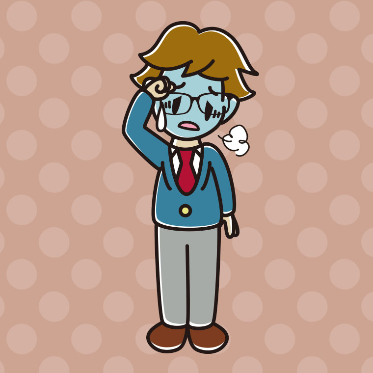 具合が悪い眼鏡の男子高校生のイラスト【色、背景あり】PNG