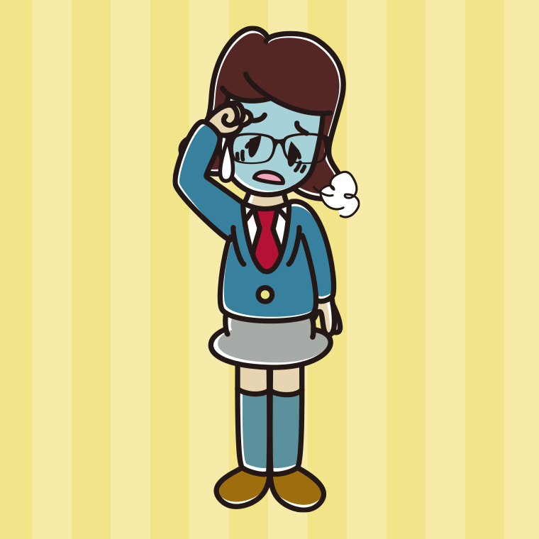 具合が悪い眼鏡の女子高校生のイラスト【色、背景あり】PNG