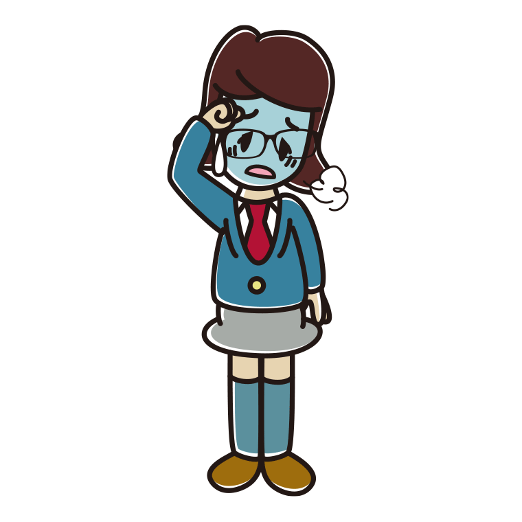 具合が悪い眼鏡の女子高校生のイラスト【色あり、背景なし】透過PNG