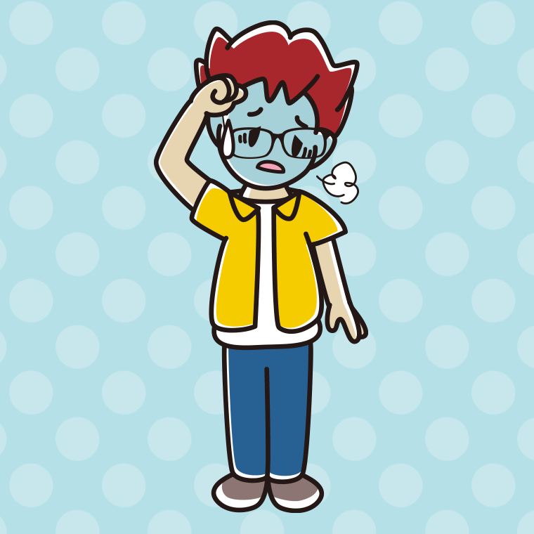 具合が悪い眼鏡の男子大学生のイラスト【色、背景あり】PNG