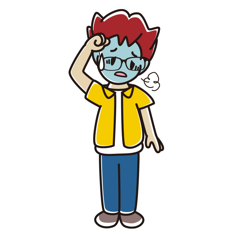 具合が悪い眼鏡の男子大学生のイラスト【色あり、背景なし】透過PNG