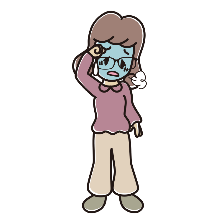 具合が悪い眼鏡の女子大学生のイラスト【色あり、背景なし】透過PNG