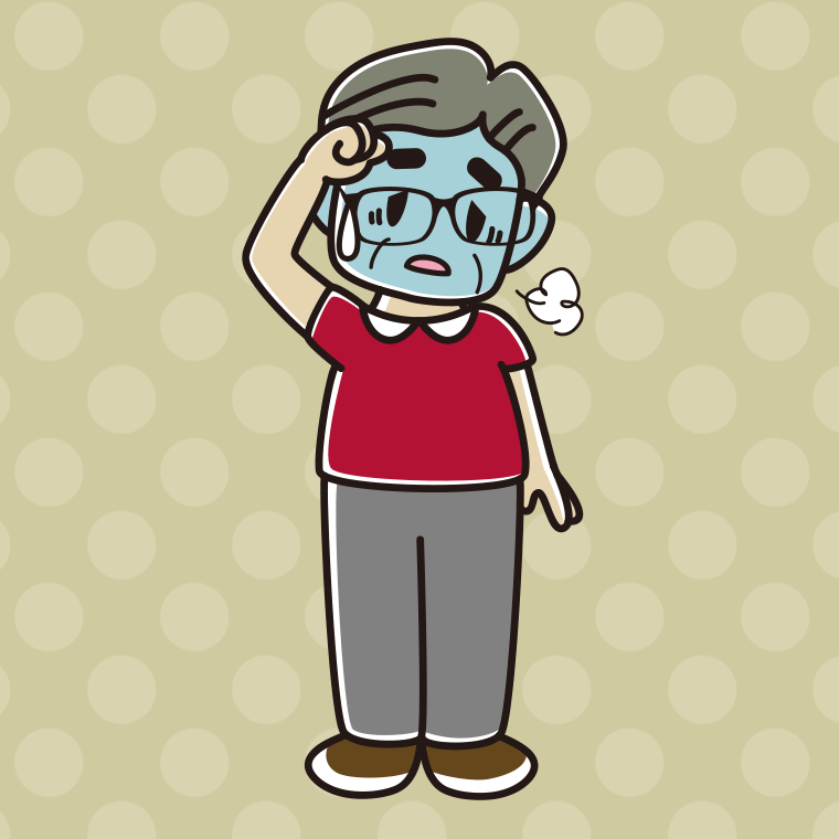 具合が悪い眼鏡のおじさんのイラスト【色、背景あり】PNG
