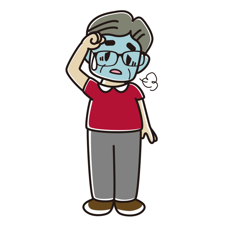 具合が悪い眼鏡のおじさんのイラスト【色あり、背景なし】透過PNG