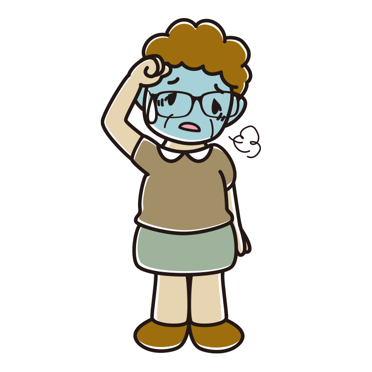 具合が悪い眼鏡のおばさんのイラスト【色あり、背景なし】透過PNG