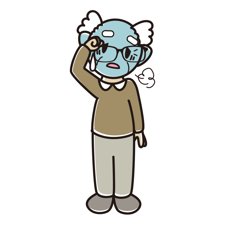 具合が悪い眼鏡のおじいさんのイラスト【色あり、背景なし】透過PNG