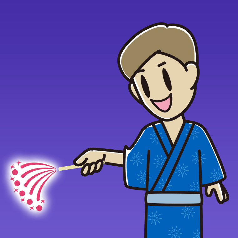 花火をする男性のイラスト【色、背景あり】PNG