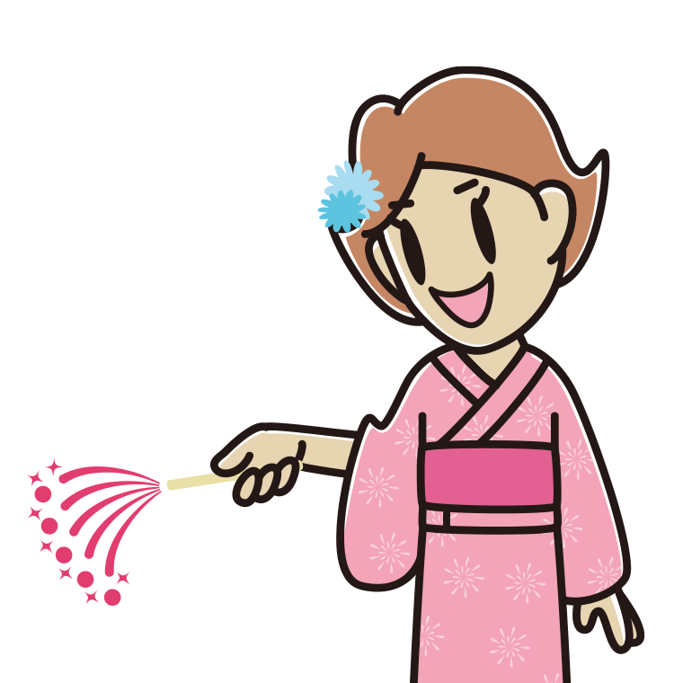 花火をする女性のイラスト【色あり、背景なし】透過PNG