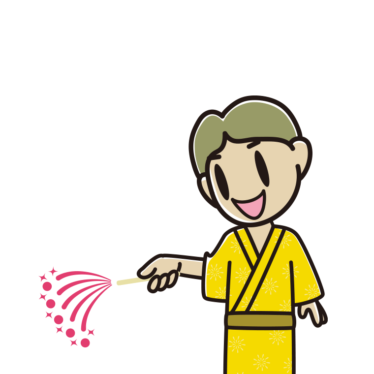 花火をする小学生男子のイラスト【色あり、背景なし】透過PNG