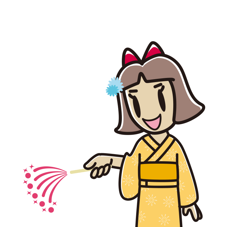 花火をする小学生女子のイラスト【色あり、背景なし】透過PNG