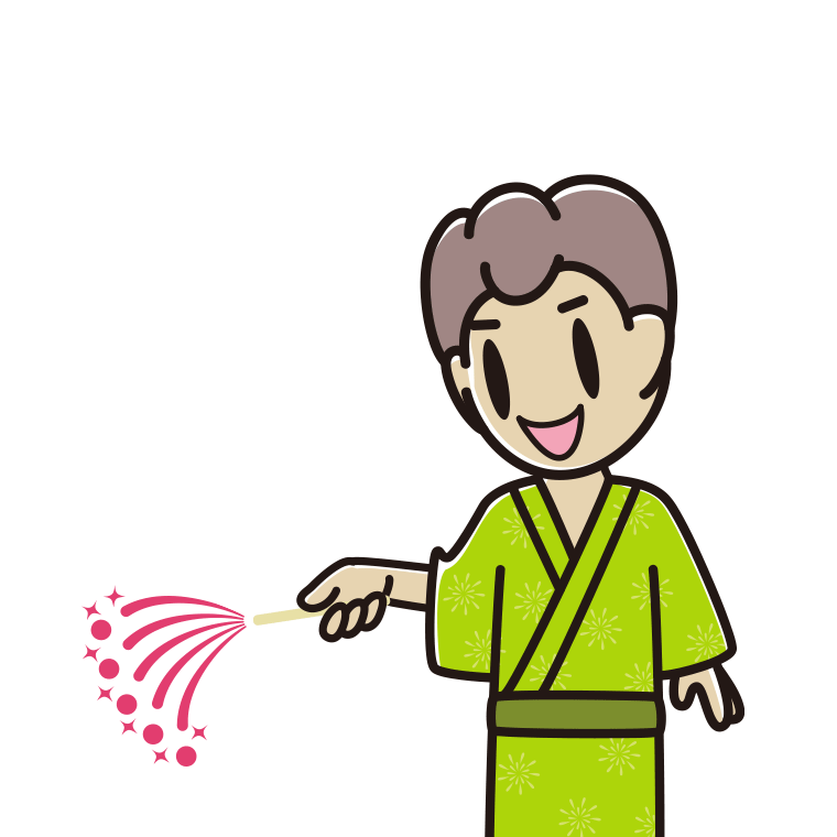 花火をする男子中学生のイラスト【色あり、背景なし】透過PNG