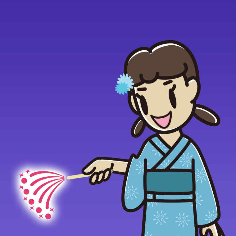 花火をする女子中学生のイラスト【色、背景あり】PNG