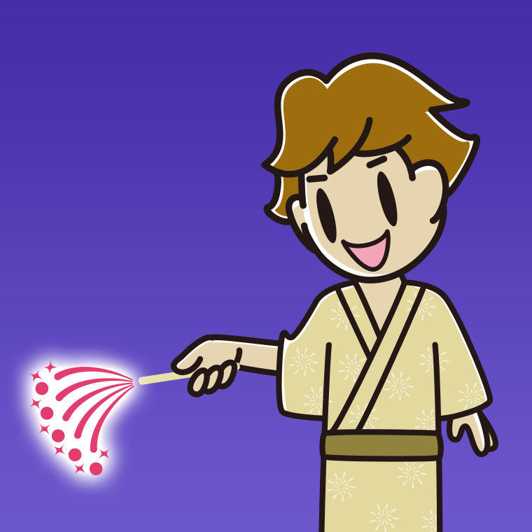 花火をする男子高校生のイラスト【色、背景あり】PNG