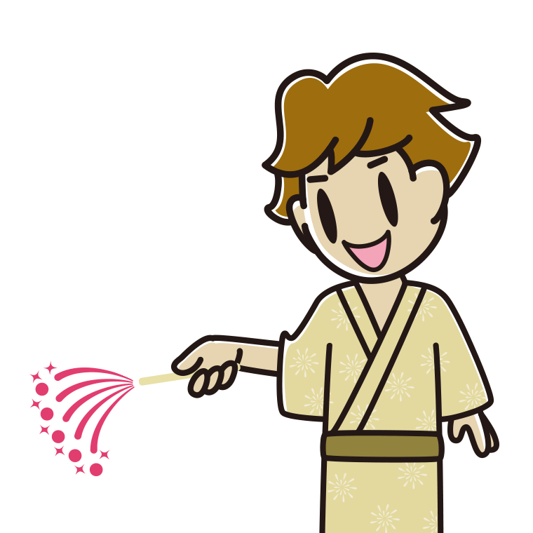 花火をする男子高校生のイラスト【色あり、背景なし】透過PNG