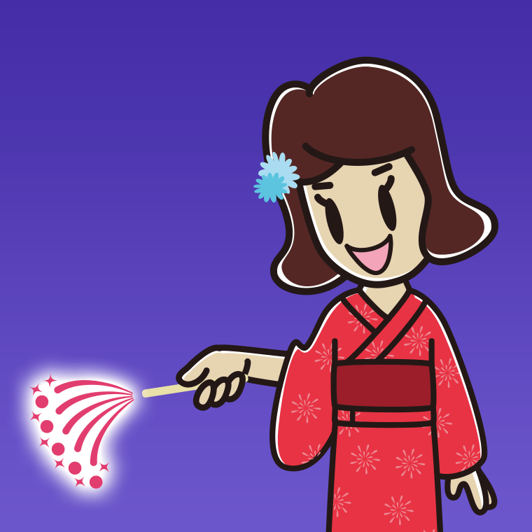 花火をする女子高校生のイラスト【色、背景あり】PNG