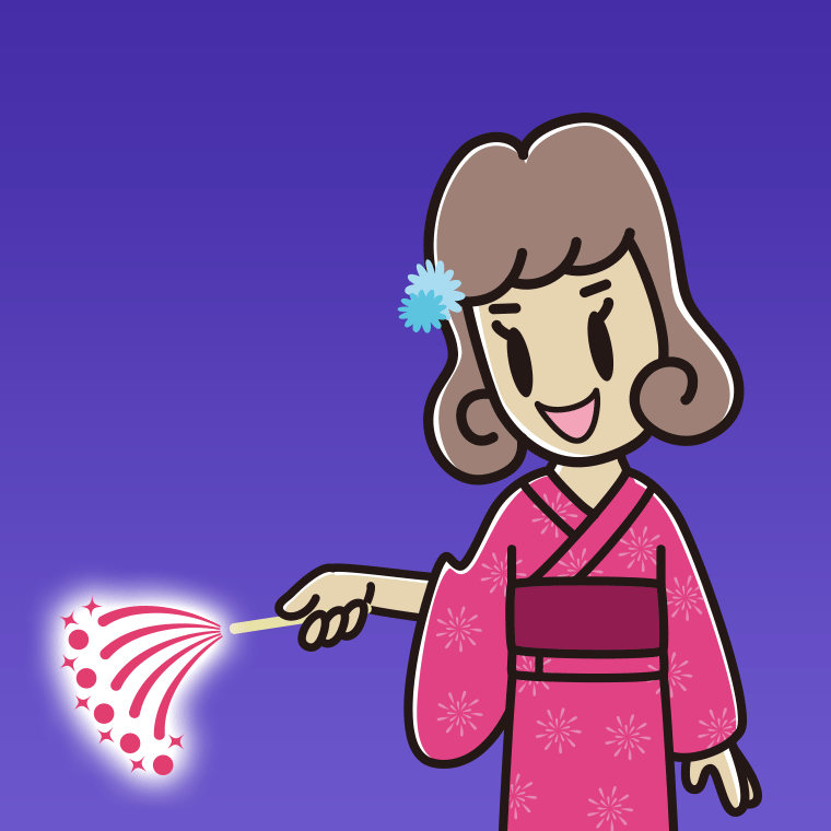 花火をする女子大学生のイラスト【色、背景あり】PNG