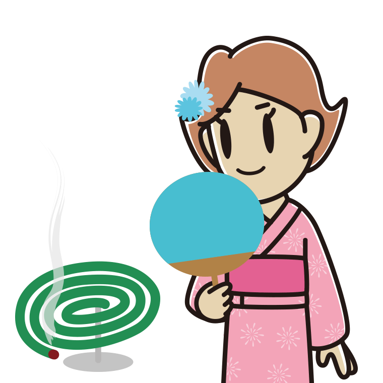 蚊取り線香を使う女性のイラスト【色あり、背景なし】透過PNG