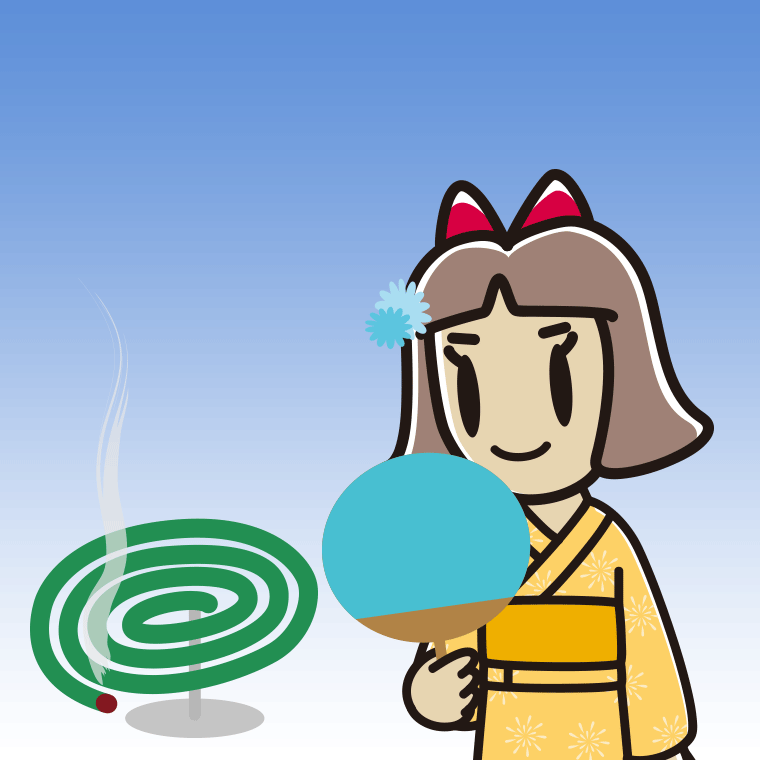 蚊取り線香を使う小学生女子のイラスト【色、背景あり】PNG
