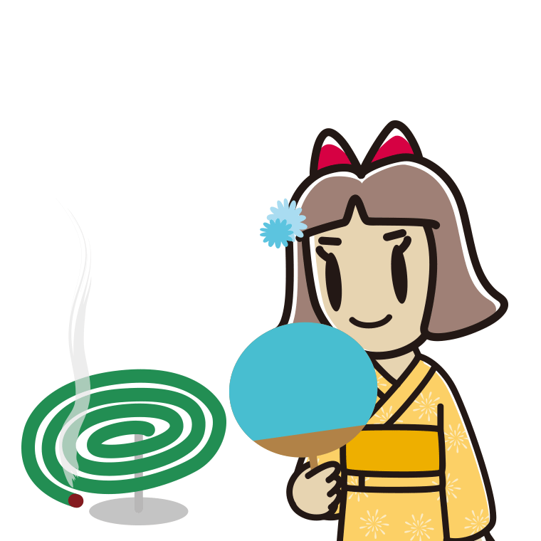 蚊取り線香を使う小学生女子のイラスト【色あり、背景なし】透過PNG
