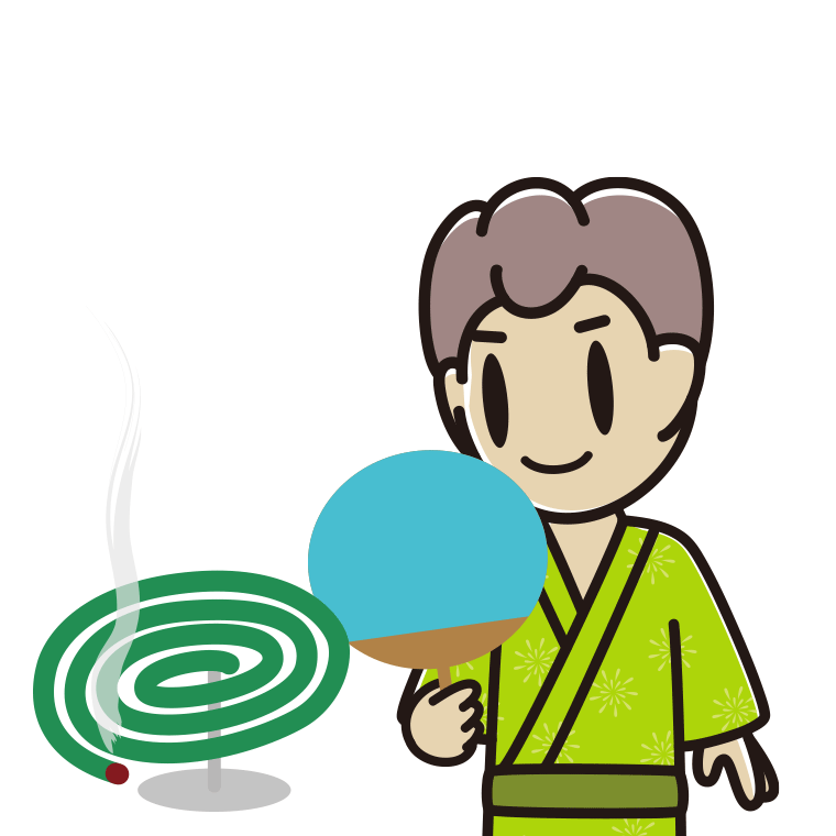 蚊取り線香を使う男子中学生のイラスト【色あり、背景なし】透過PNG