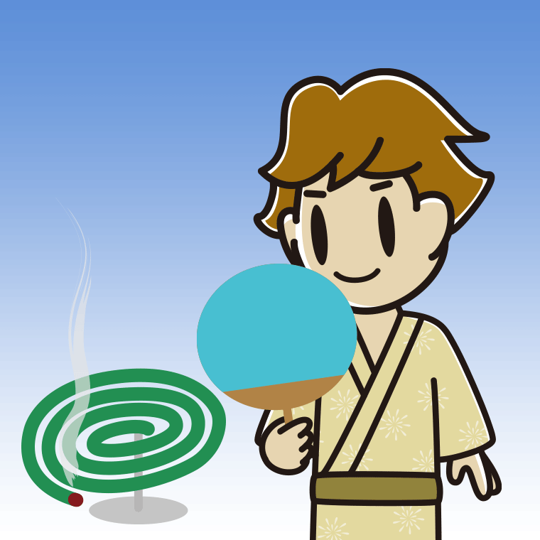 蚊取り線香を使う男子高校生のイラスト【色、背景あり】PNG