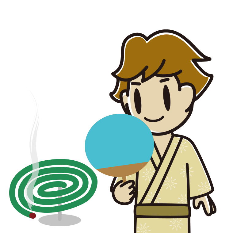 蚊取り線香を使う男子高校生のイラスト【色あり、背景なし】透過PNG