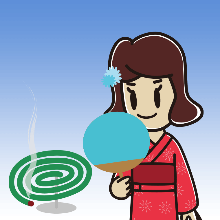 蚊取り線香を使う女子高校生のイラスト【色、背景あり】PNG