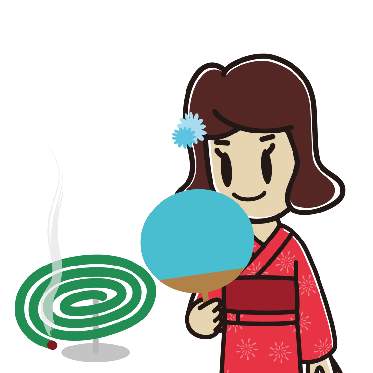 蚊取り線香を使う女子高校生のイラスト【色あり、背景なし】透過PNG