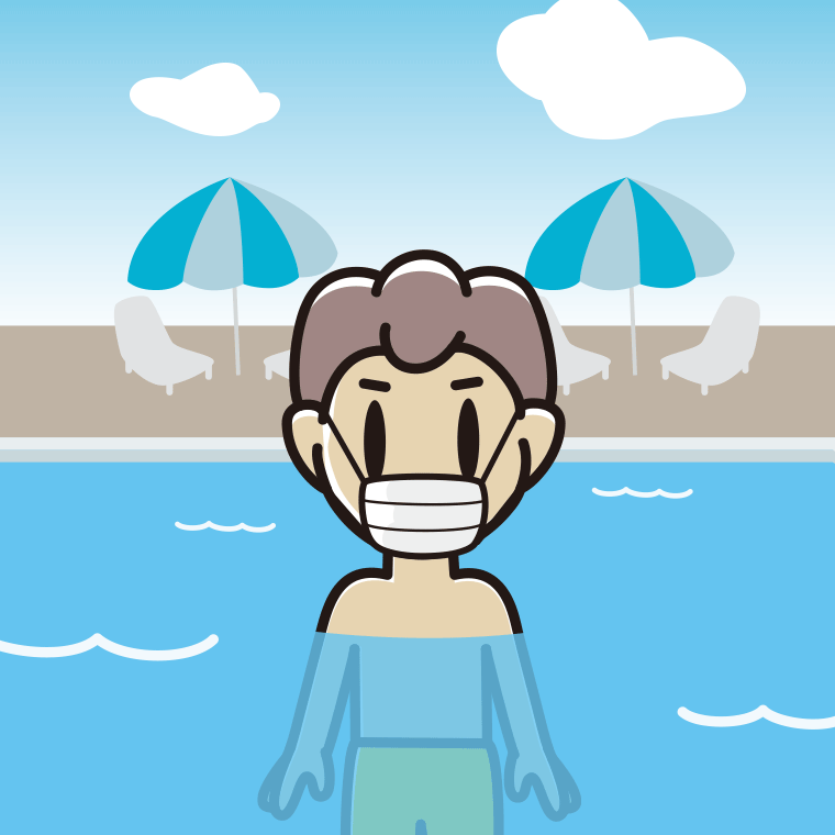 プールに入ってマスクをする男子中学生のイラスト【色、背景あり】PNG