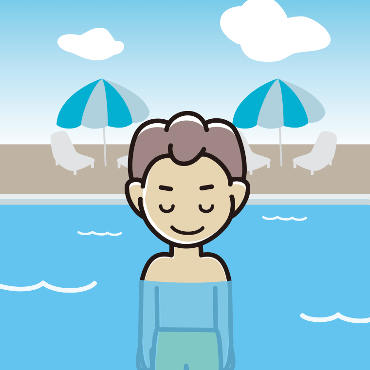プールに入ってお辞儀する男子中学生のイラスト【色、背景あり】PNG