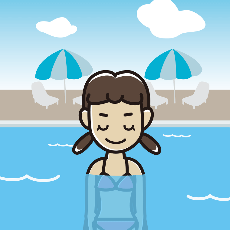 プールに入ってお辞儀する女子中学生のイラスト【色、背景あり】PNG