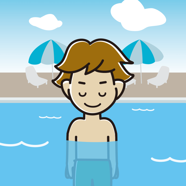 プールに入ってお辞儀する男子高校生のイラスト【色、背景あり】PNG