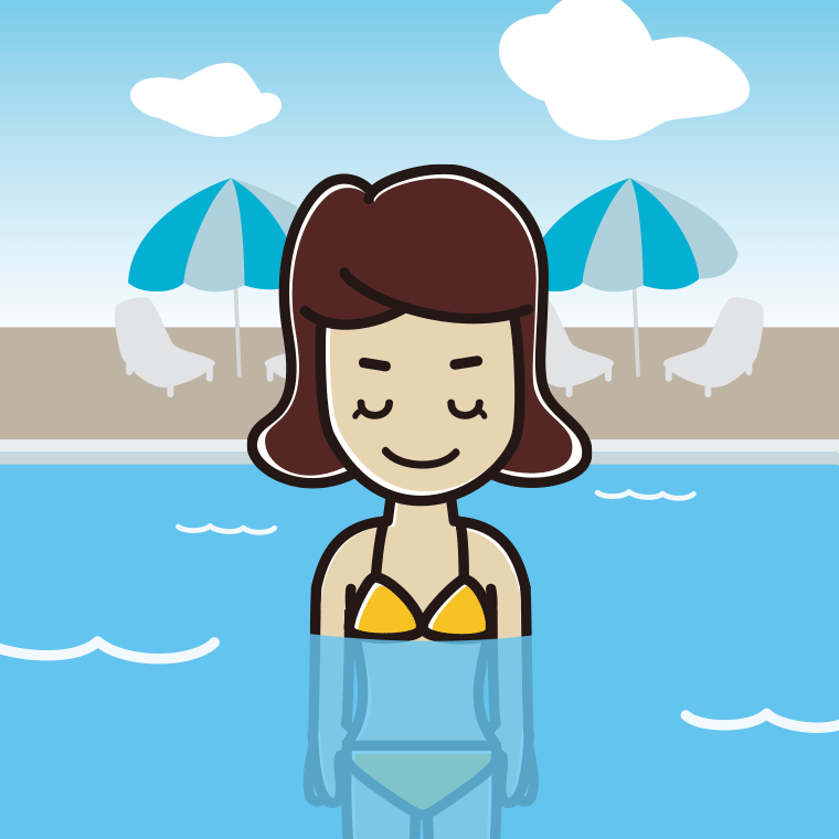 プールに入ってお辞儀する女子高校生のイラスト【色、背景あり】PNG