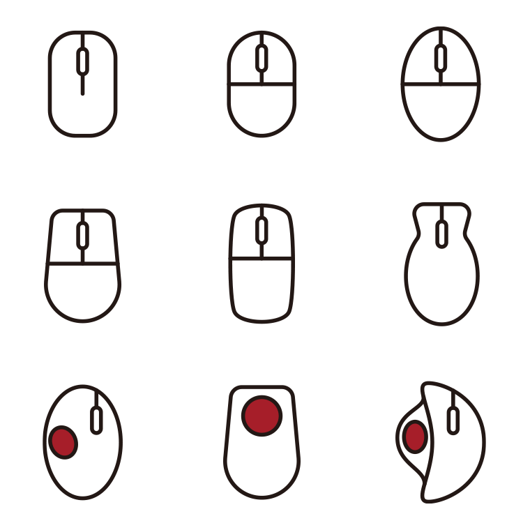 マウス・トラックボールマウスのイラスト・アイコンセット（9種）【色あり、背景なし】透過PNG