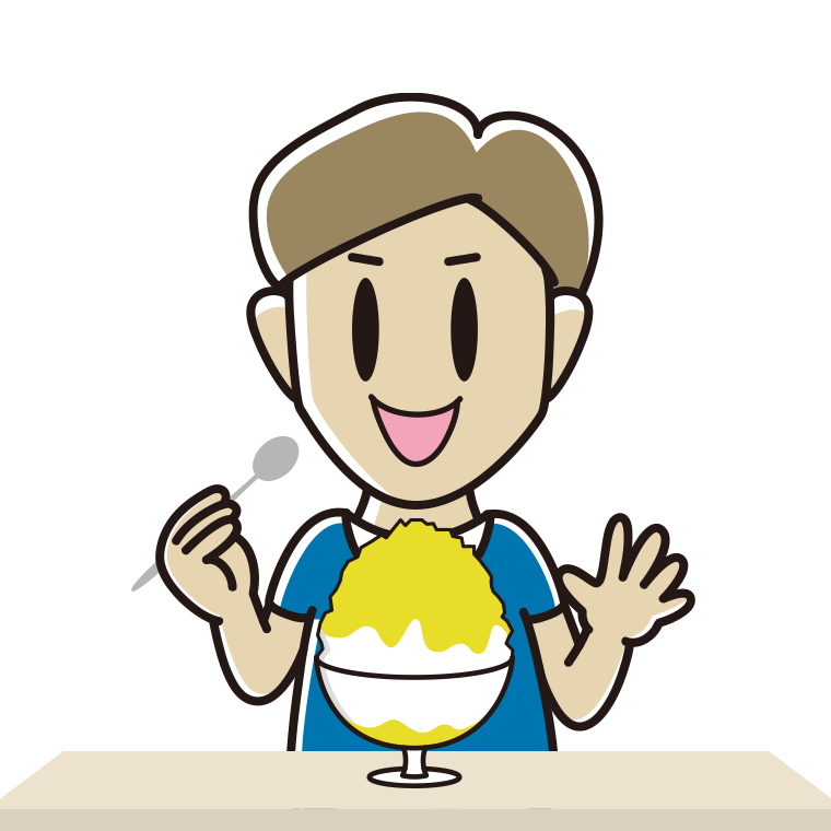 かき氷を食べる男性のイラスト【色あり、背景なし】透過PNG
