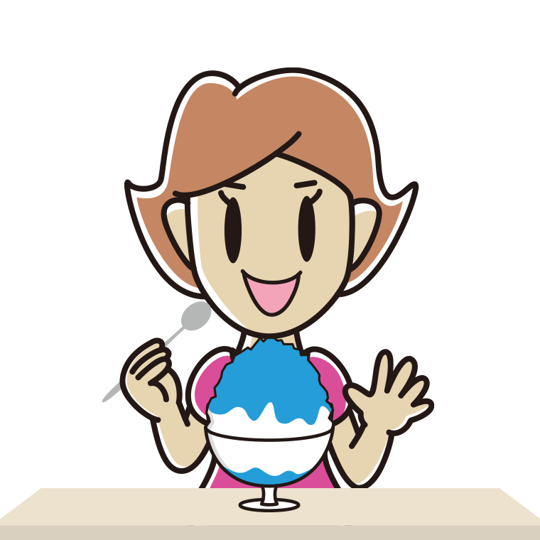 かき氷を食べる女性のイラスト【色あり、背景なし】透過PNG