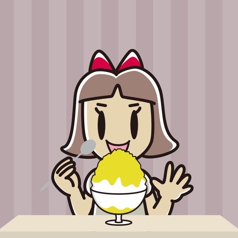 かき氷を食べる小学生女子のイラスト【色、背景あり】PNG