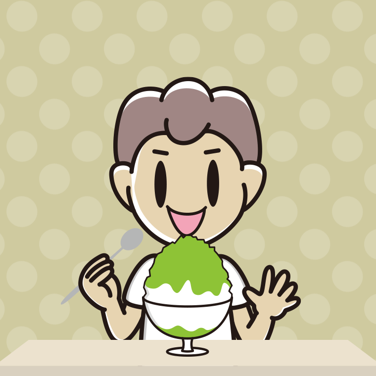 かき氷を食べる男子中学生のイラスト【色、背景あり】PNG