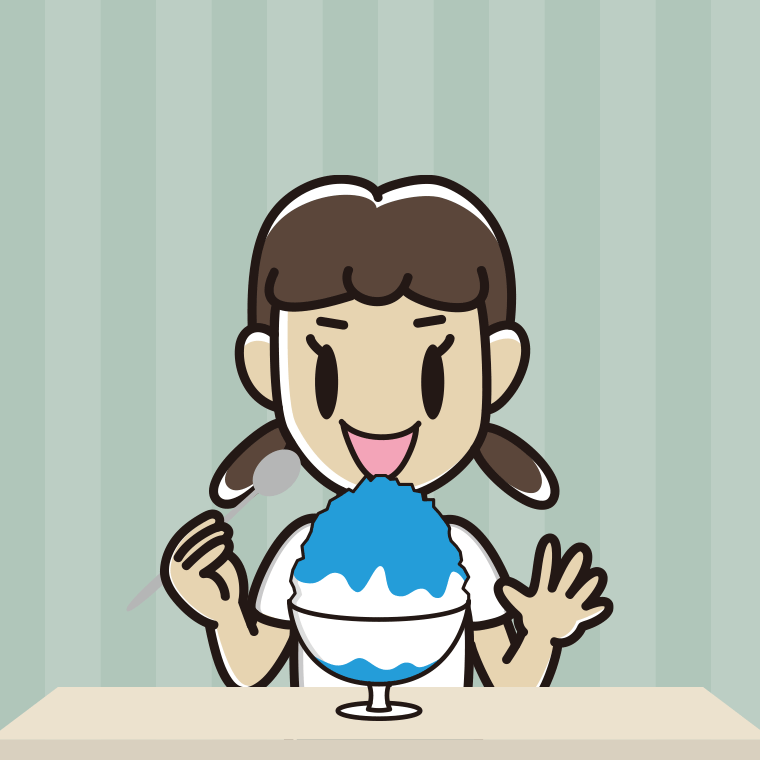 かき氷を食べる女子中学生のイラスト【色、背景あり】PNG