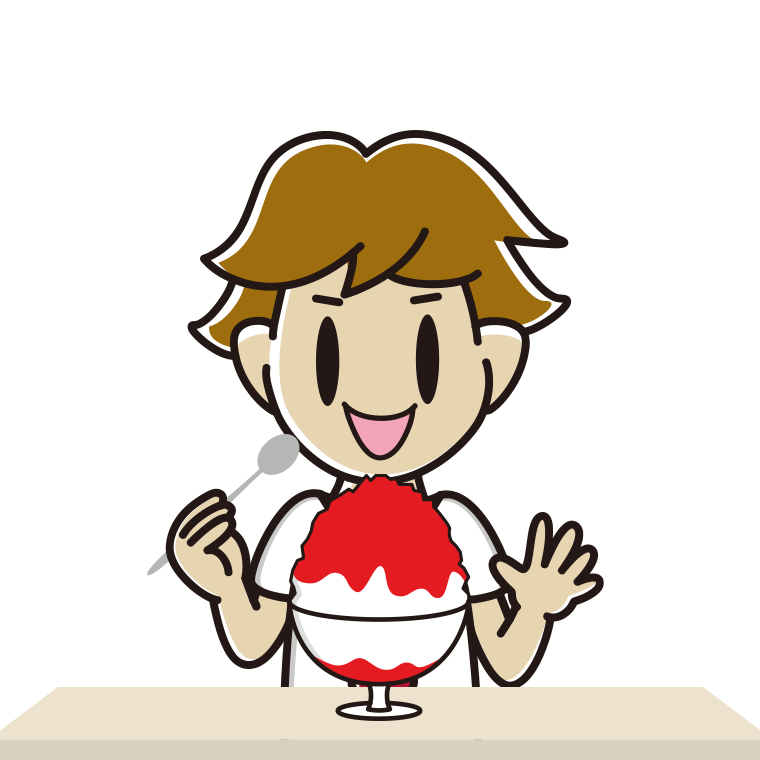 かき氷を食べる男子高校生のイラスト【色あり、背景なし】透過PNG