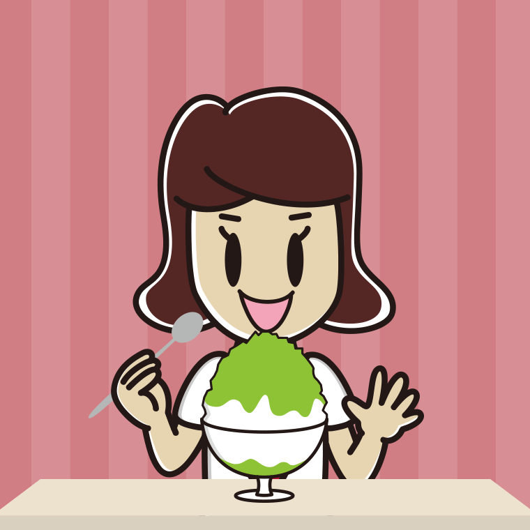 かき氷を食べる女子高校生のイラスト【色、背景あり】PNG