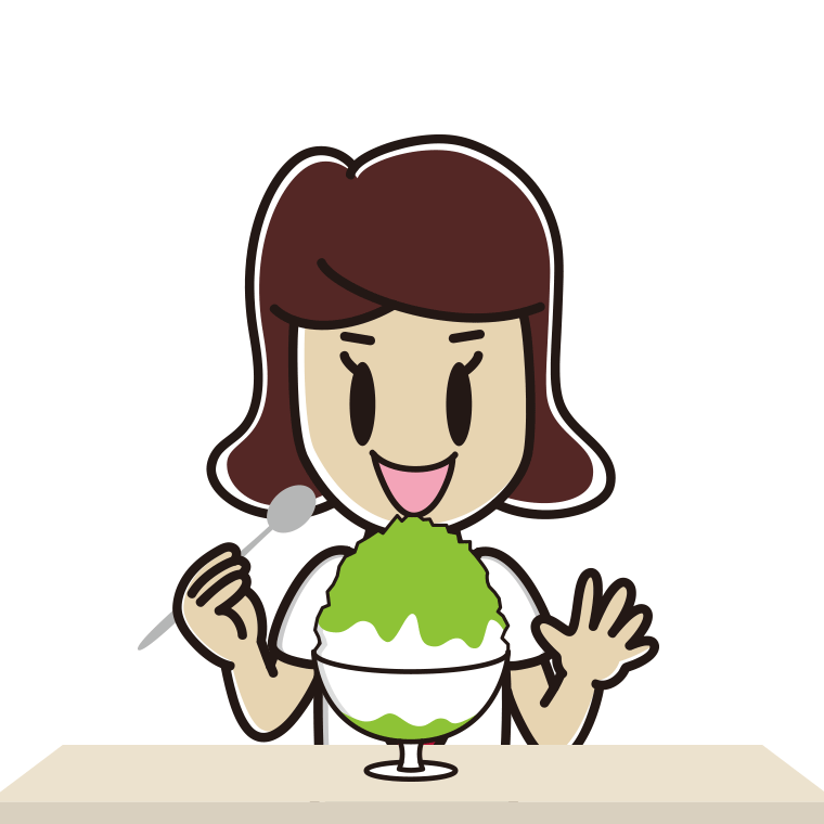 かき氷を食べる女子高校生のイラスト【色あり、背景なし】透過PNG
