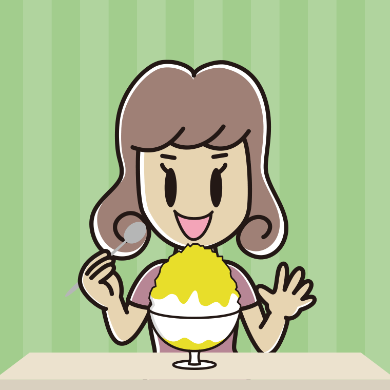 かき氷を食べる女子大学生のイラスト【色、背景あり】PNG