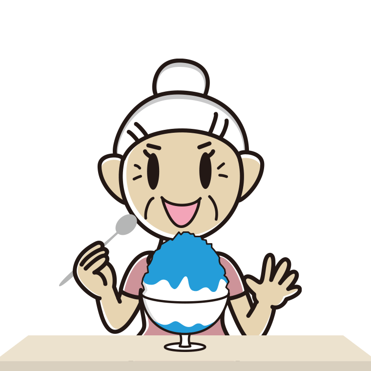 かき氷を食べるおばあさんのイラスト【色あり、背景なし】透過PNG