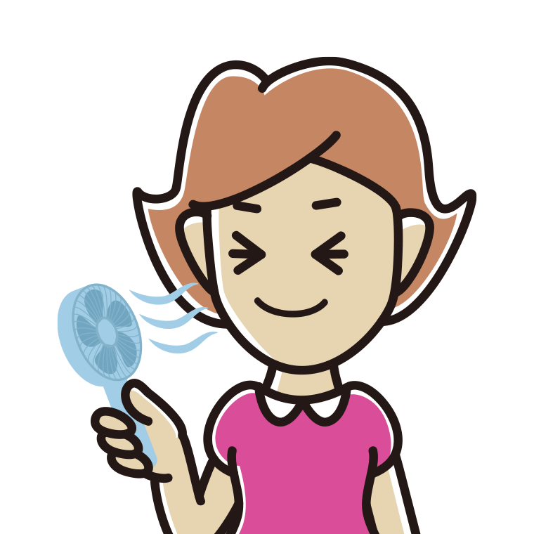 ハンディファンを使う女性のイラスト【色あり、背景なし】透過PNG