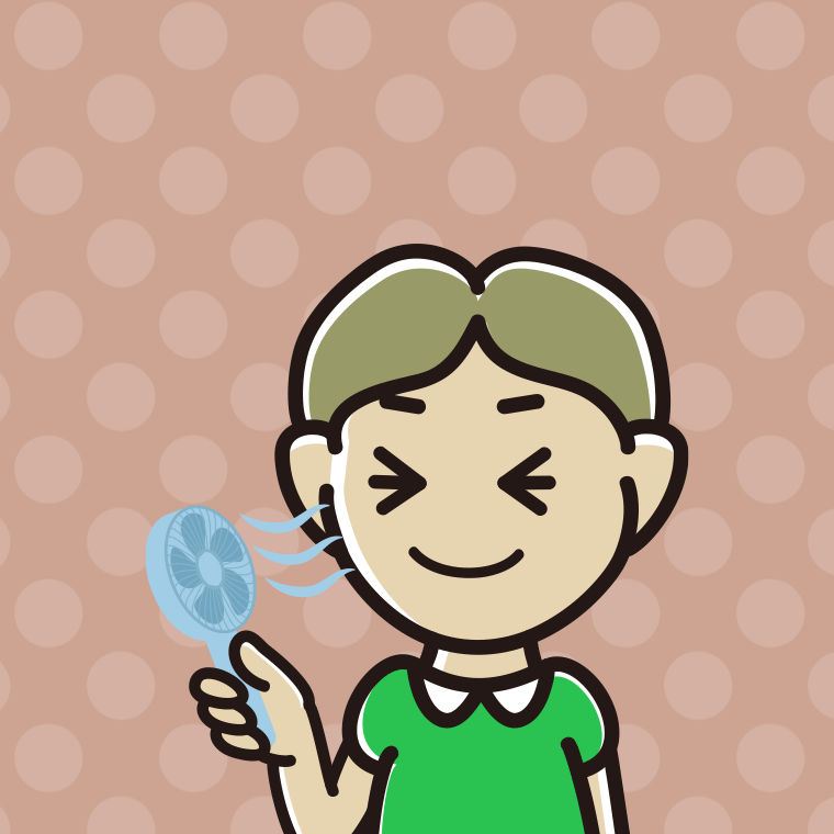 ハンディファンを使う小学生男子のイラスト【色、背景あり】PNG